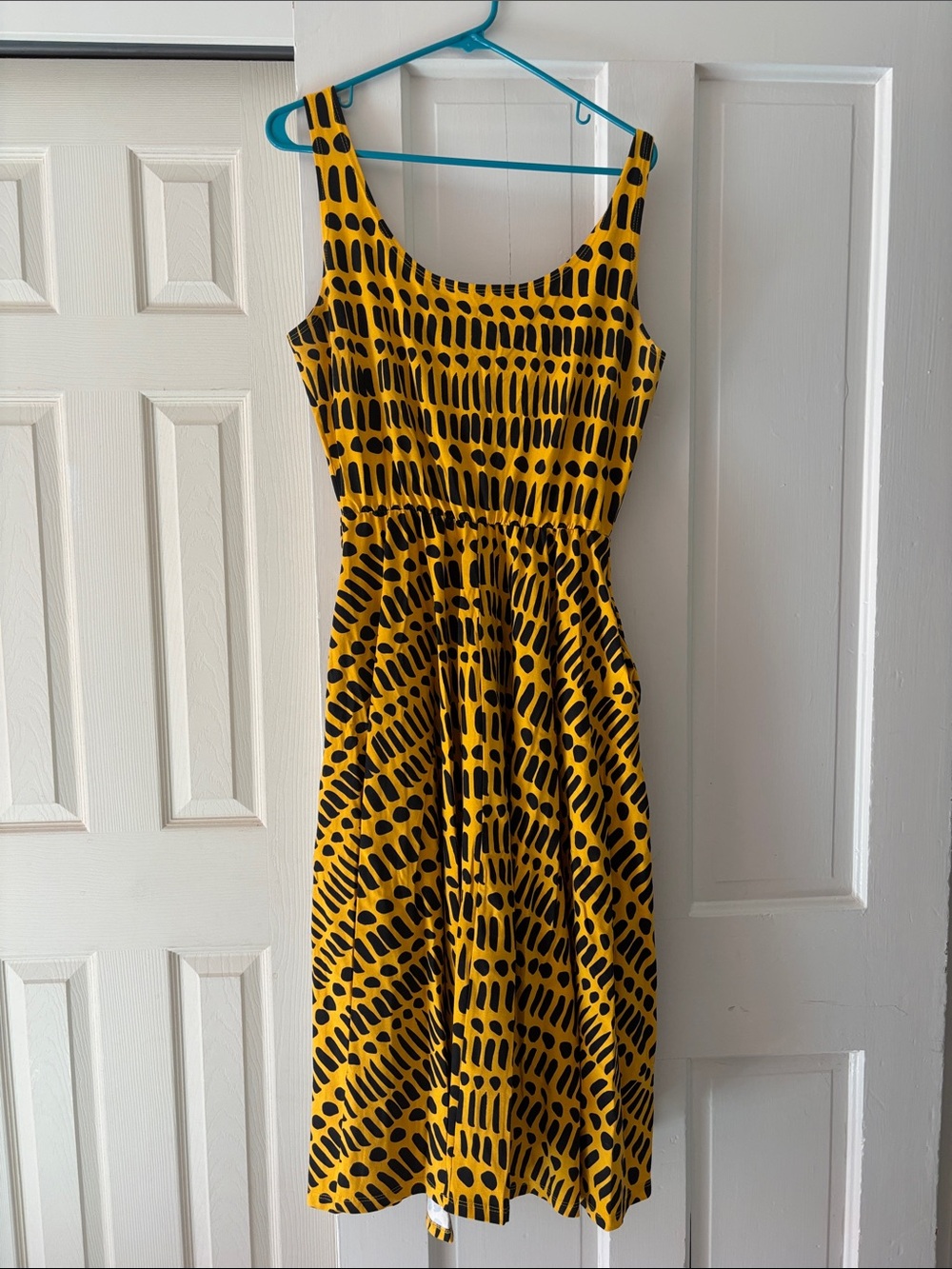 Nooworks Yellow and Black Patterned Midi Dress NWT